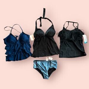 Catalina Tankini Swimsuit Set Lot Top size Small & Bottom Medium NWT Black Blue